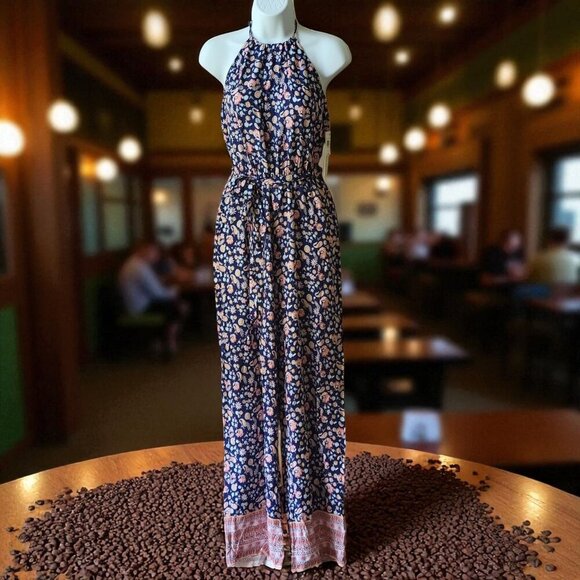 Kingston Grey Women's Floral Sleeveless Juniors Halter Wide-Leg Jumpsuit- S - Picture 2 of 11